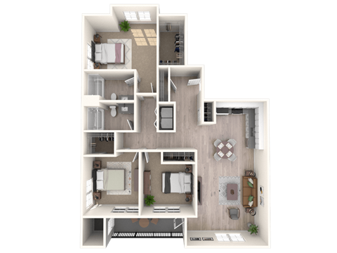 Floor plan for 3 beds, 2 baths, 1435 sqft